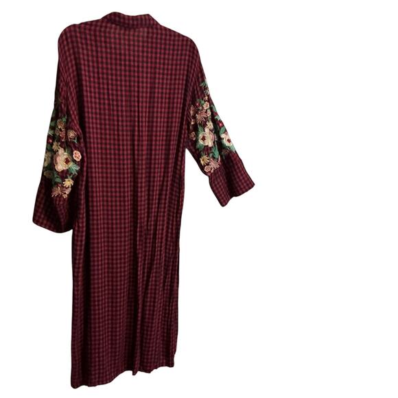 Zara Trf Outerwear Red Navy Blue Flannel Plaid Button Front Maxi Dress Duster - Picture 11 of 15